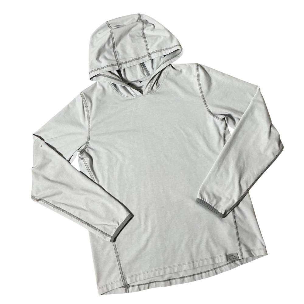LL Bean Insect Shield Hoodie Kids L 14-16 Gray Outdoor Hiking Sun Bug Shirt FLAW